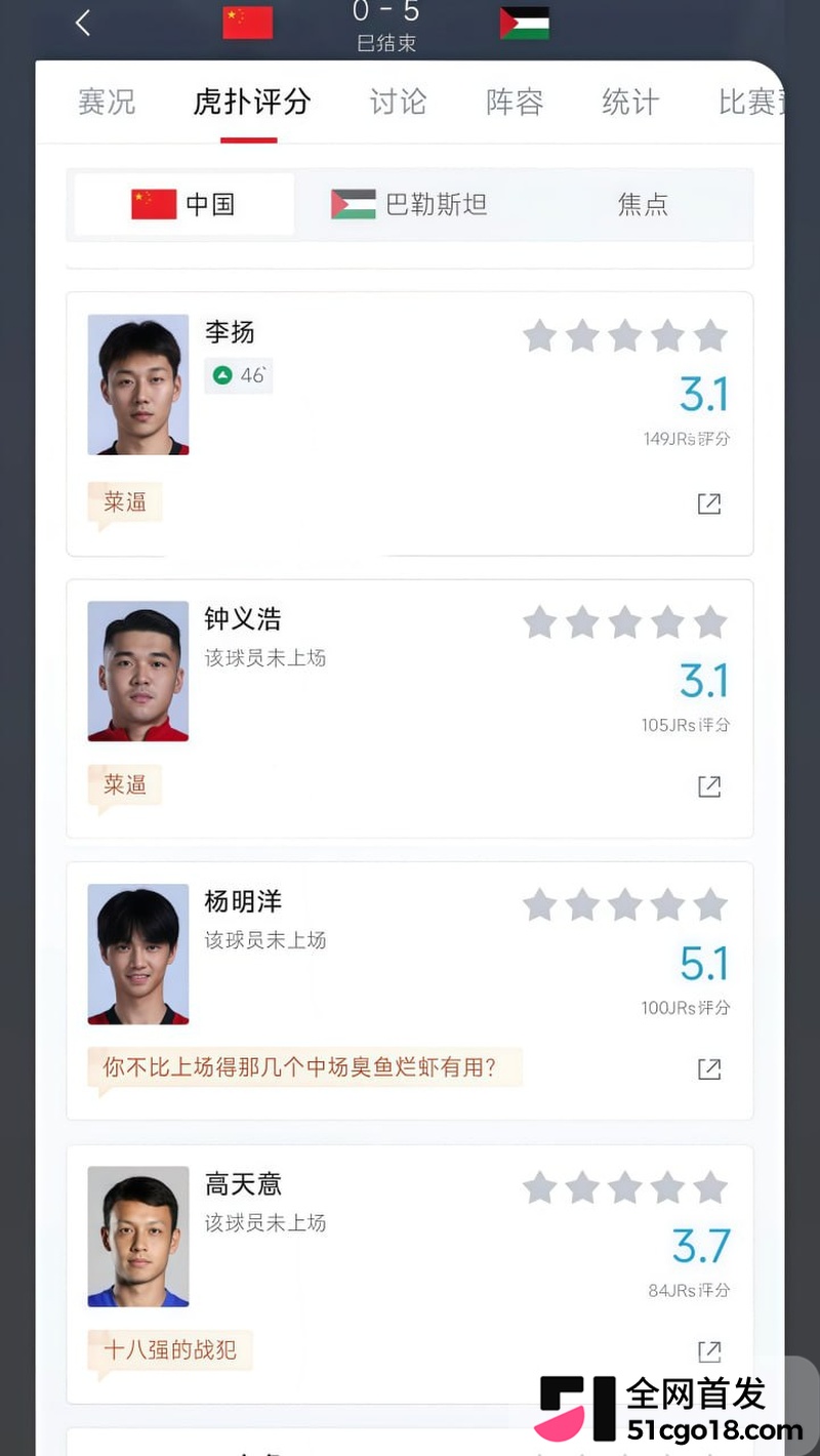 国足0比5巴勒斯坦  13
